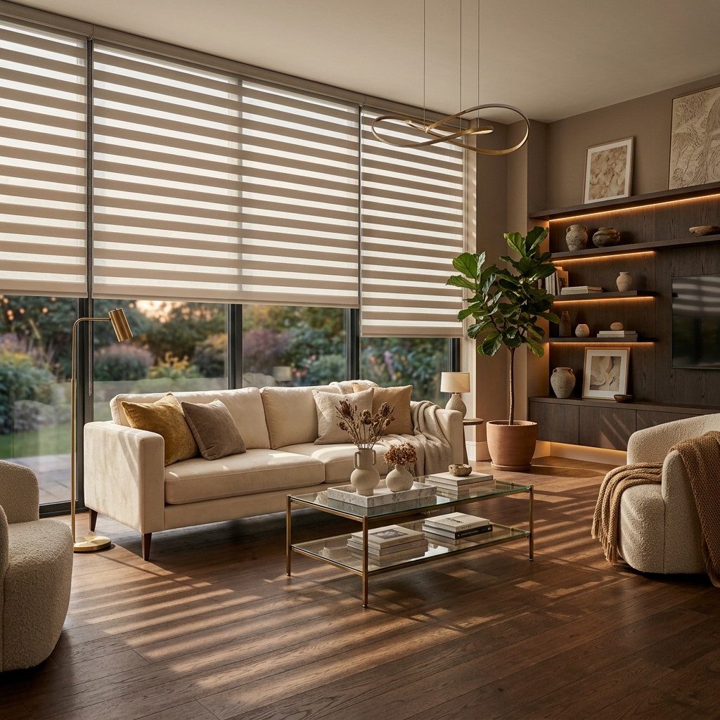 Luxurious living room with elegant blinds